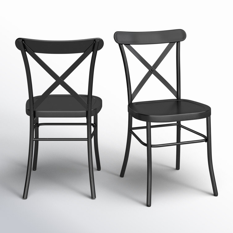 Set of 2 Matte Black Metal Cross Back Industrial Dining Chairs