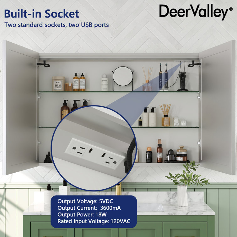 48'' Wide White LED Wall Mounted Medicine Cabinet with Mirror
