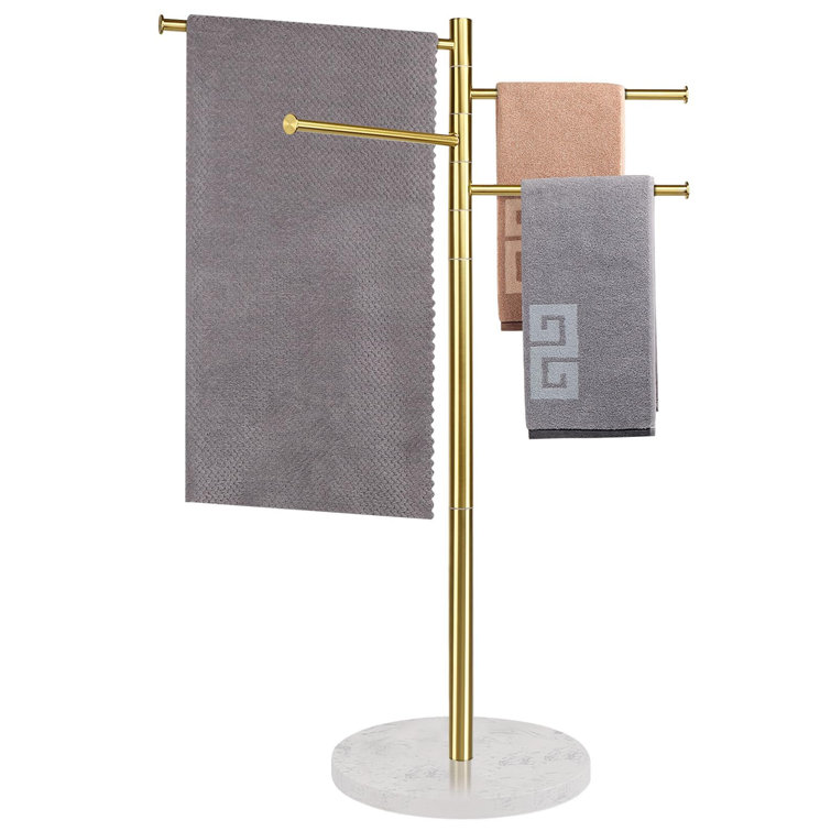 42" Gold Freestanding Swivel Towel Rack with Marble Base