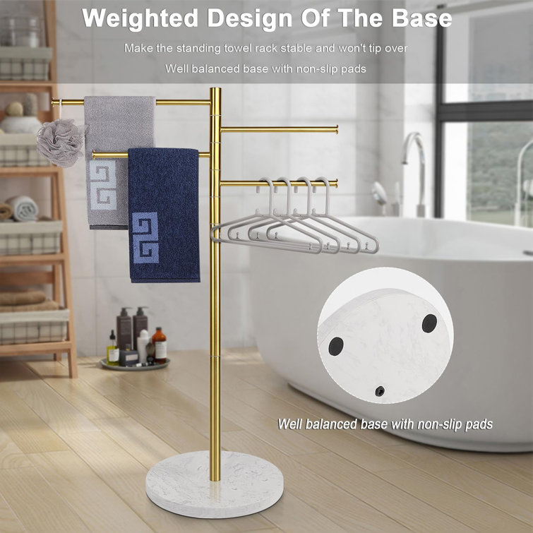 42" Gold Freestanding Swivel Towel Rack with Marble Base