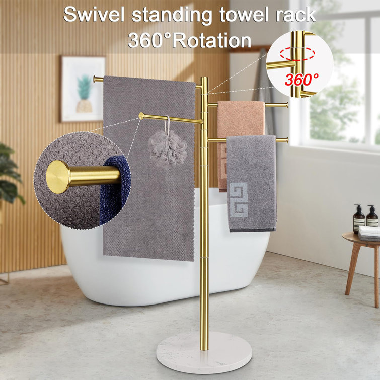 42" Gold Freestanding Swivel Towel Rack with Marble Base