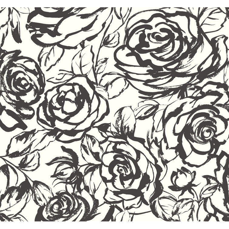 Nelda Black and White Rose Non-Woven Wallpaper