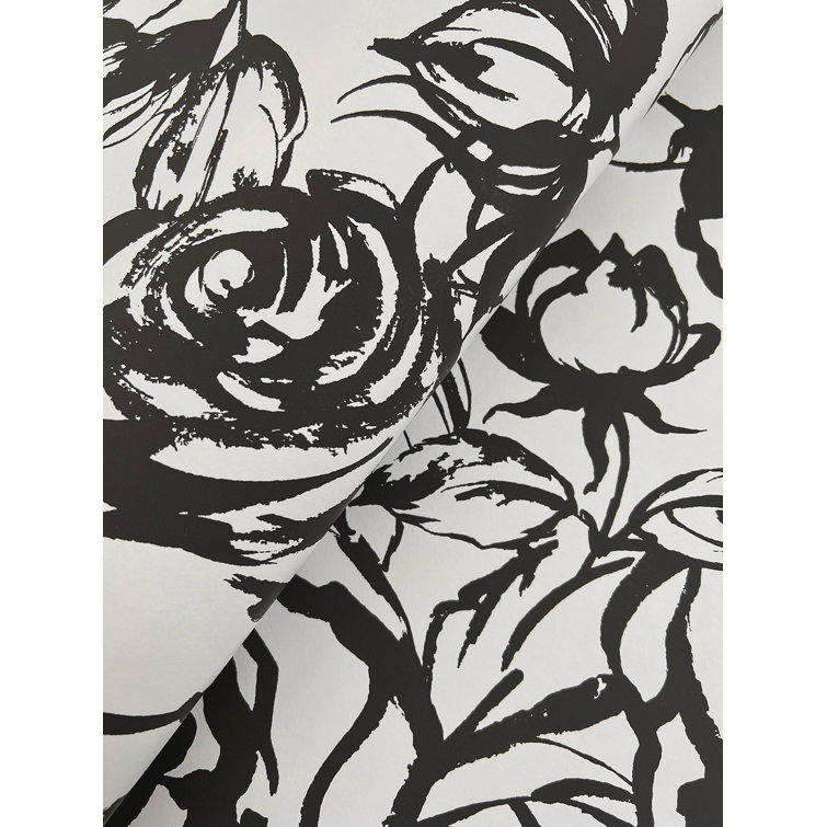 Nelda Black and White Rose Non-Woven Wallpaper