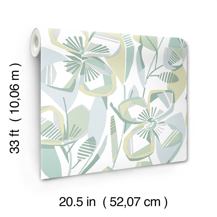 Nathalie Light Green and Blue Abstract Floral Wallpaper