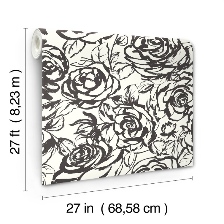 Nelda Black and White Rose Non-Woven Wallpaper