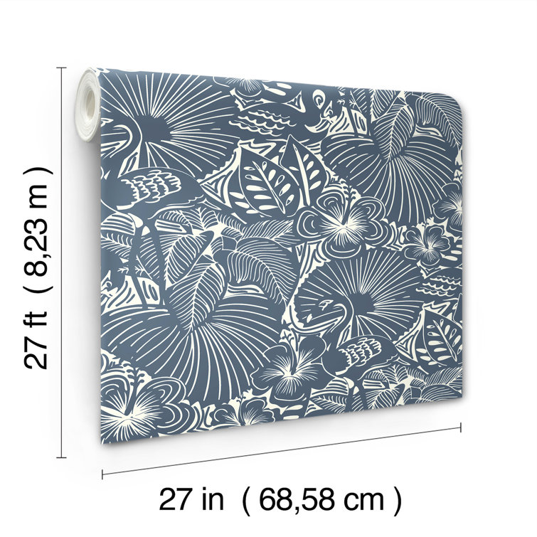 Idalia Navy and White Floral Flamingo Non-Woven Wallpaper