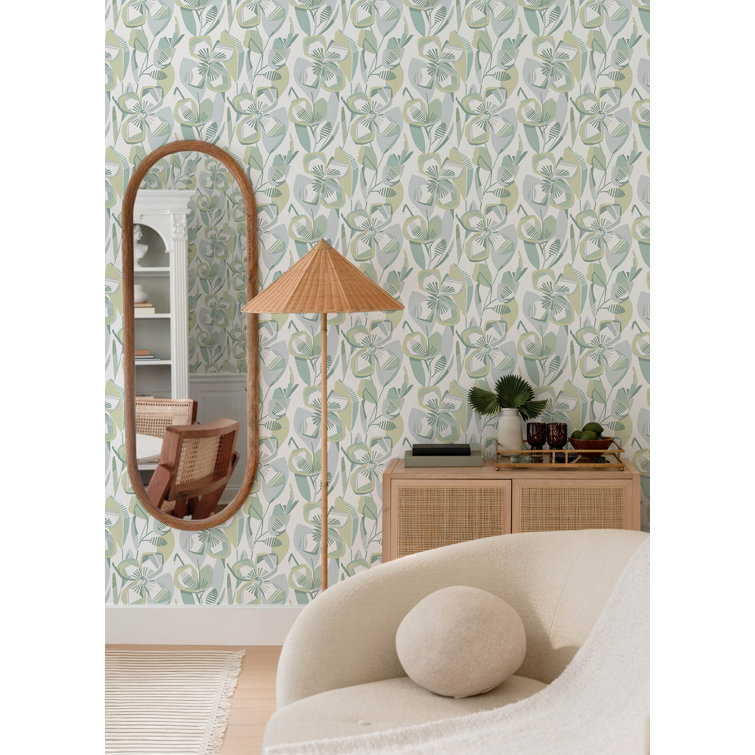 Nathalie Light Green and Blue Abstract Floral Wallpaper