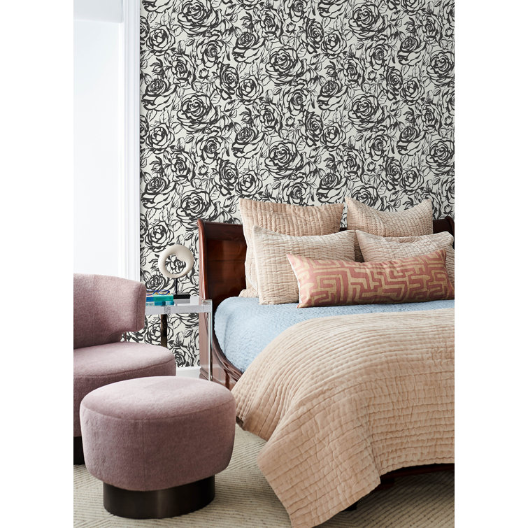 Nelda Black and White Rose Non-Woven Wallpaper