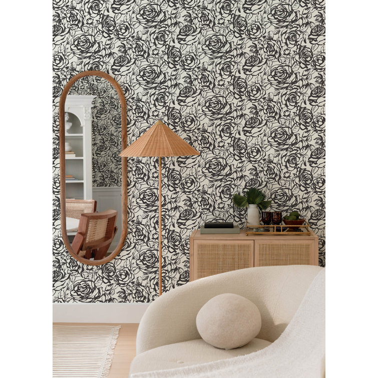 Nelda Black and White Rose Non-Woven Wallpaper