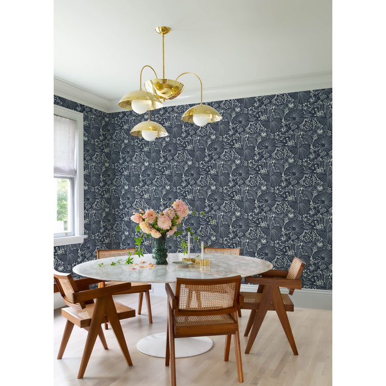 Idalia Navy and White Floral Flamingo Non-Woven Wallpaper