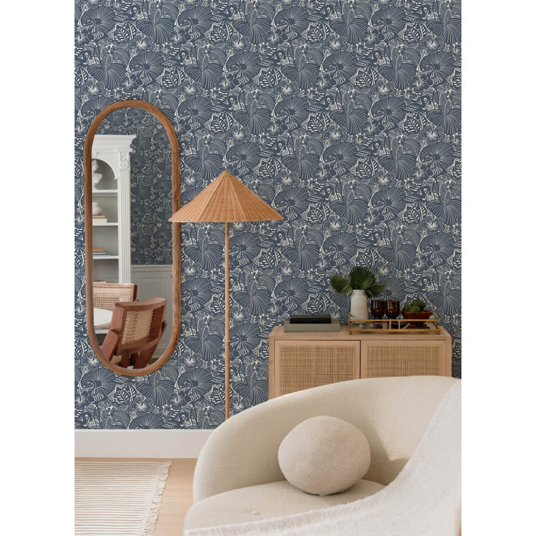 Idalia Navy and White Floral Flamingo Non-Woven Wallpaper