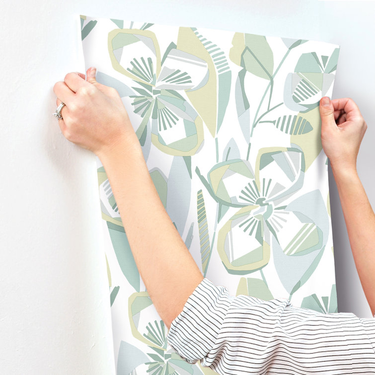 Nathalie Light Green and Blue Abstract Floral Wallpaper