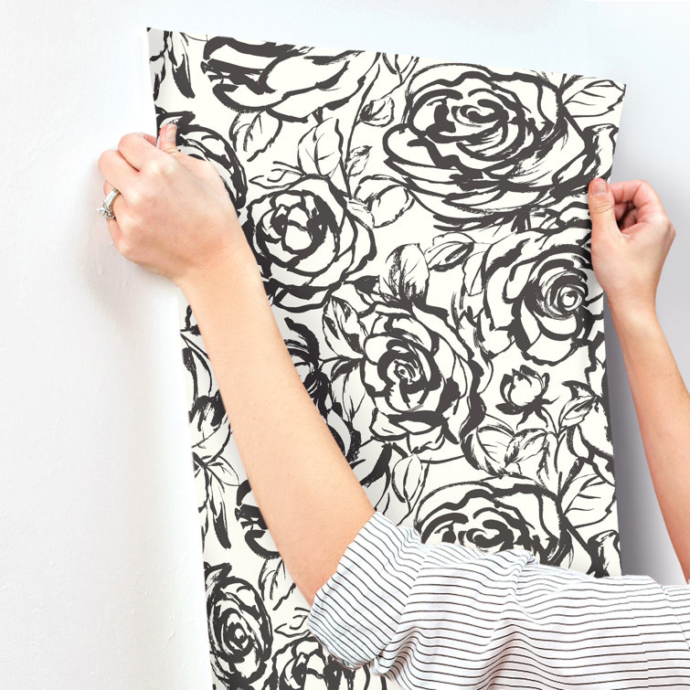 Nelda Black and White Rose Non-Woven Wallpaper