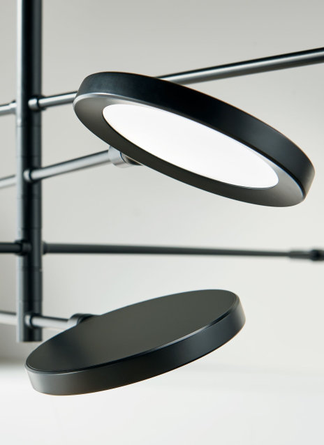 Modern Black Acrylic 8-Light Chandelier with Brass Finish