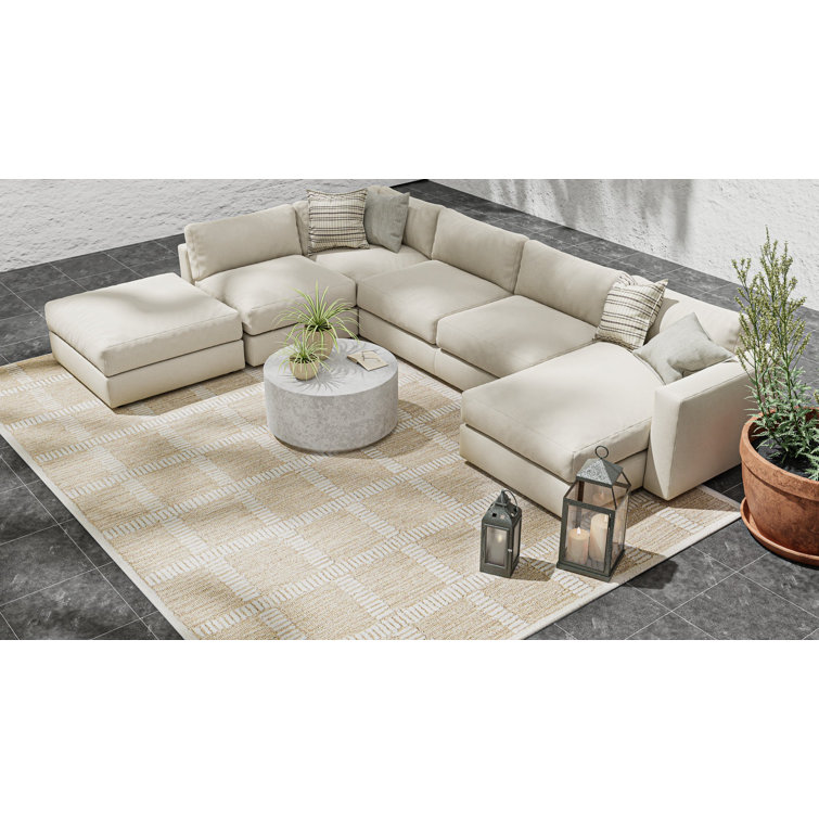 Handmade Beige Wool Rectangular Tufted Area Rug 3'6" x 5'6"