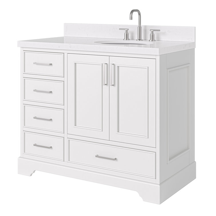 Stafford 42" White Freestanding Single Bathroom Vanity with Quartz Top