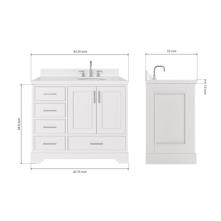 Stafford 42" White Freestanding Single Bathroom Vanity with Quartz Top