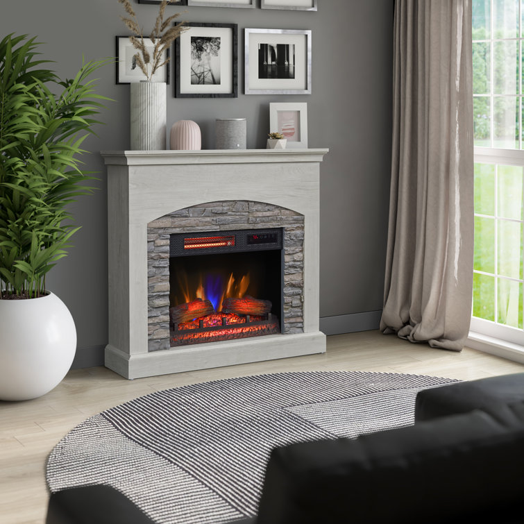 Fairfax Oak Freestanding Electric Fireplace with Stone Surround