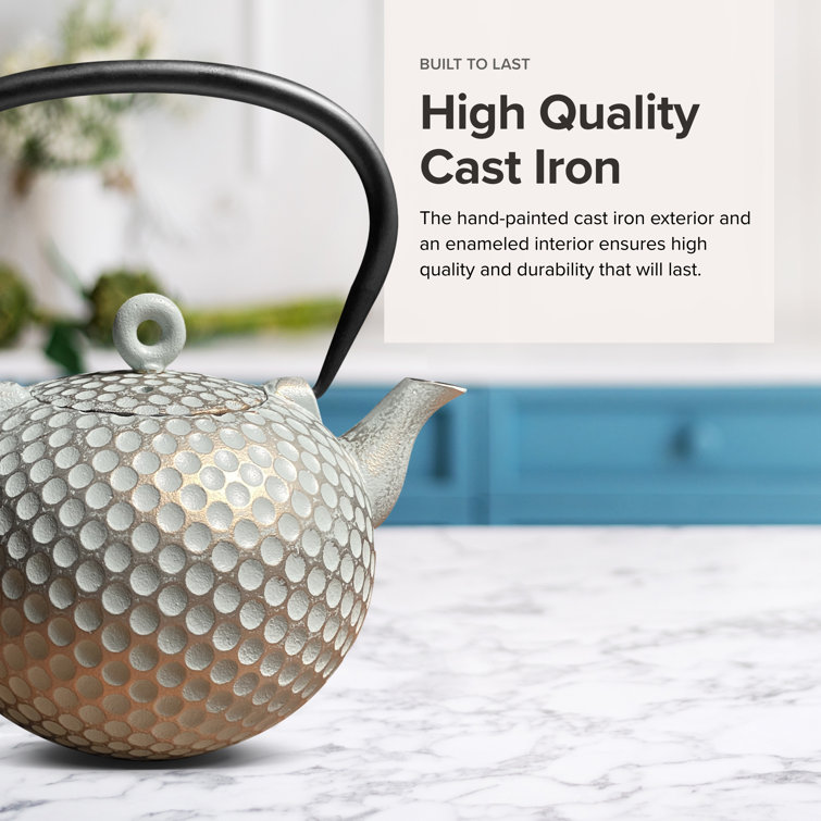 Mint and Gold Cast Iron Teapot with Stainless Steel Infuser, 34 oz