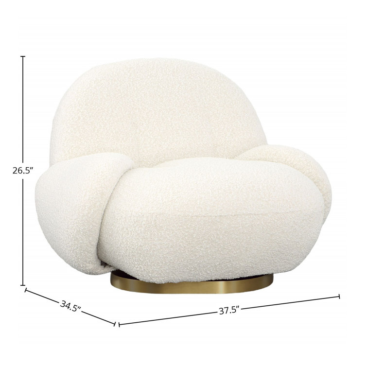 Ivory Polyester Tufted Swivel Lounge Chair with Brass Base