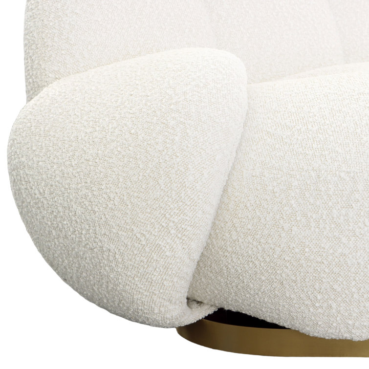 Ivory Polyester Tufted Swivel Lounge Chair with Brass Base