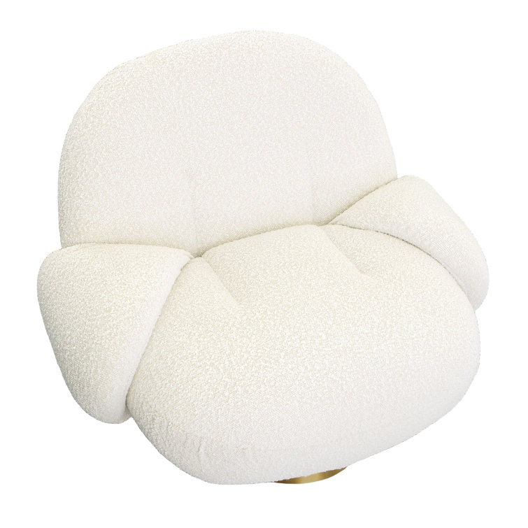 Ivory Polyester Tufted Swivel Lounge Chair with Brass Base