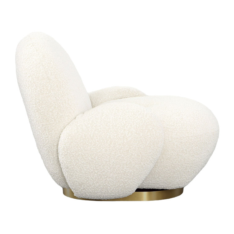 Ivory Polyester Tufted Swivel Lounge Chair with Brass Base
