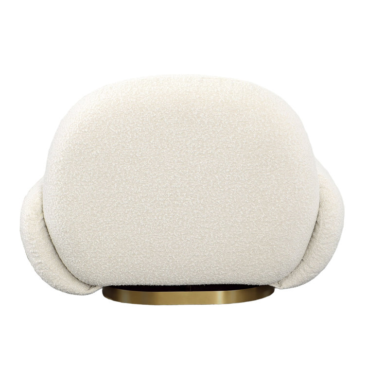 Ivory Polyester Tufted Swivel Lounge Chair with Brass Base
