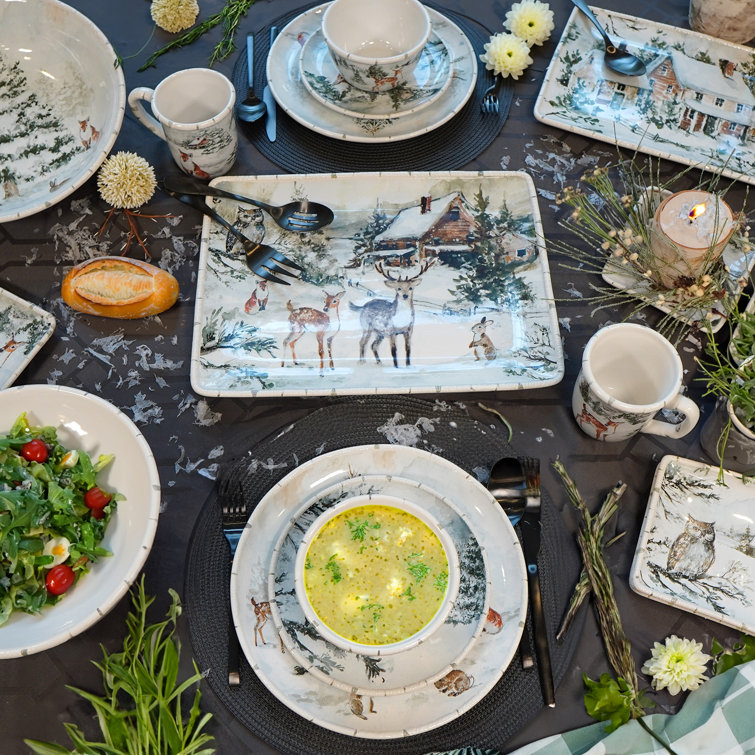 Winter's Frost Ceramic Holiday Dinnerware Set, Service for 4
