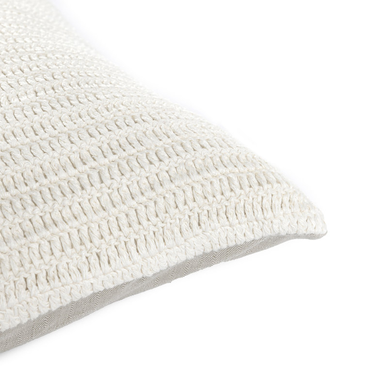 Ivory Knitted Belgian Linen Throw Pillow, 16"x36"