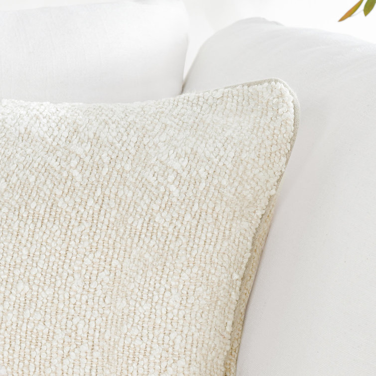 Ivory Rectangular Embroidered Cotton Blend Lumbar Pillow