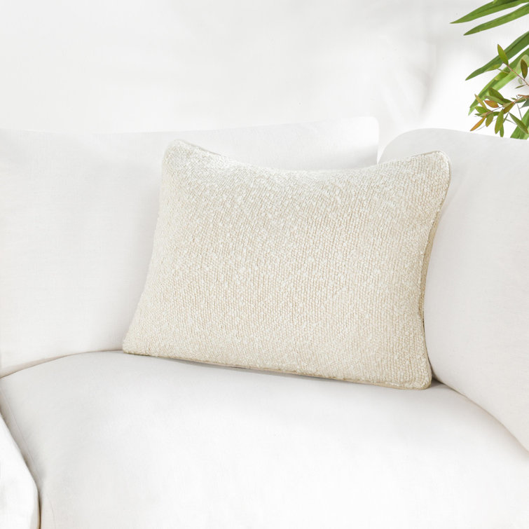 Ivory Rectangular Embroidered Cotton Blend Lumbar Pillow
