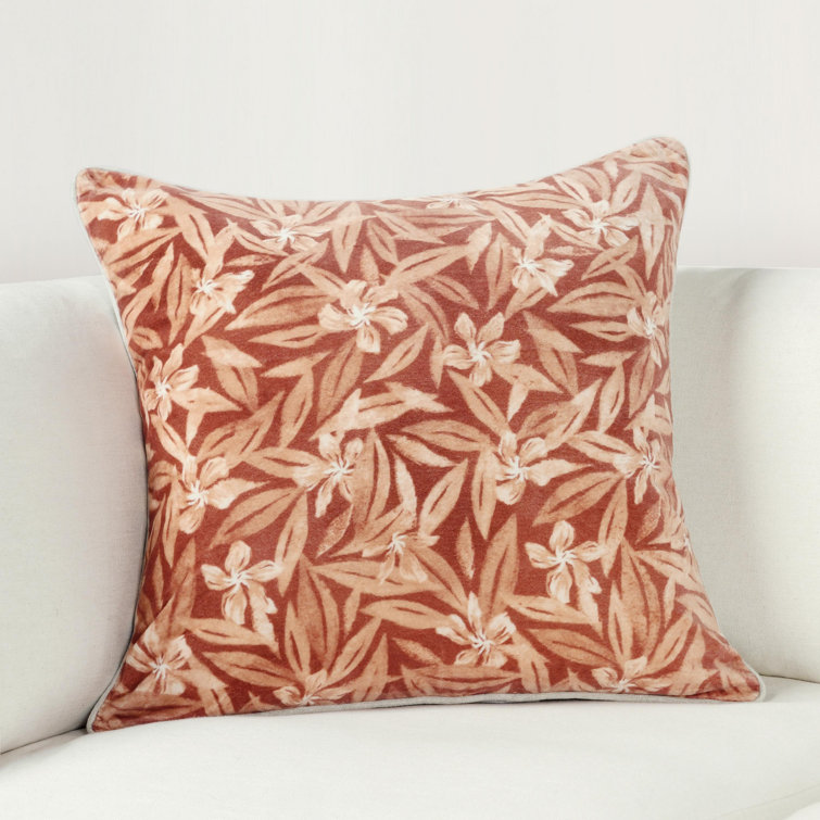 Lamia 22" Clay Cotton Velvet Botanical Throw Pillow