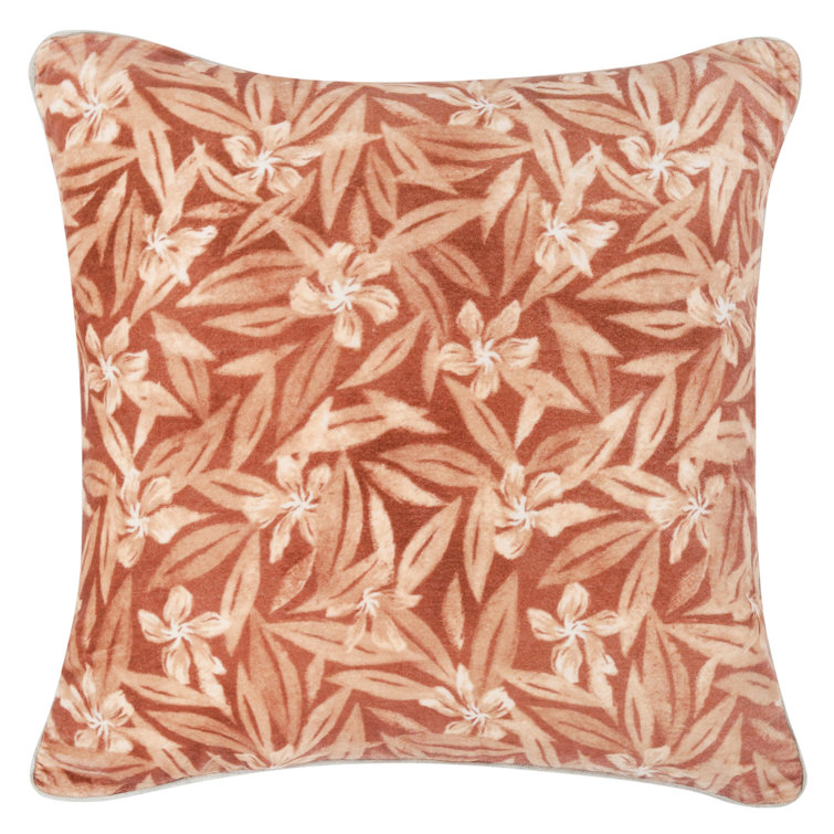 Lamia 22" Clay Cotton Velvet Botanical Throw Pillow