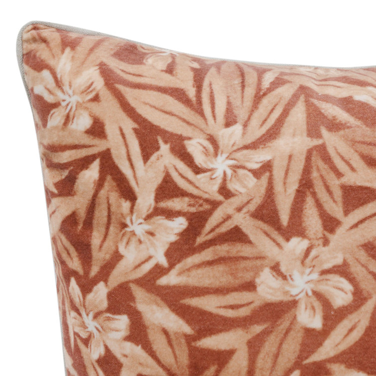 Lamia 22" Clay Cotton Velvet Botanical Throw Pillow