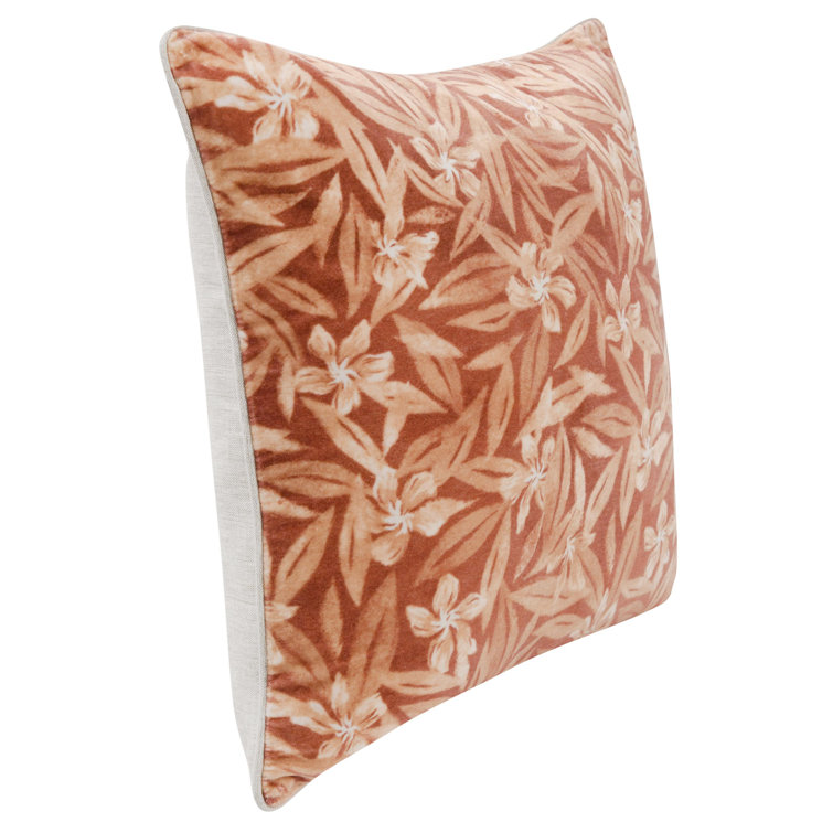 Lamia 22" Clay Cotton Velvet Botanical Throw Pillow