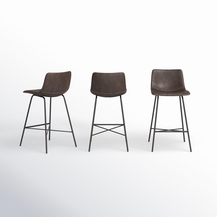 Bela 24'' Brown Faux Leather Counter Stools with Metal Legs