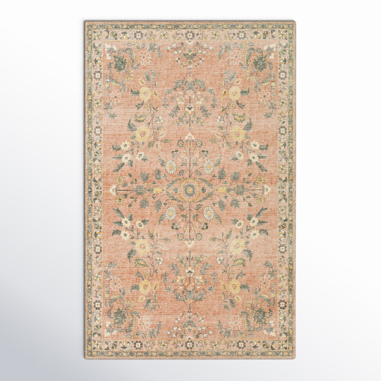 Berger Coral Floral Synthetic Rectangular Area Rug