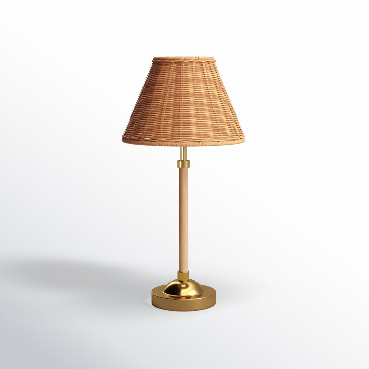Tan Rattan Shade Gold Base Table Lamp