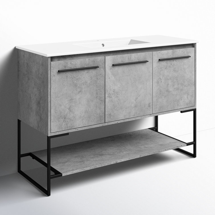 Concrete Gray 48'' Single Bathroom Vanity with Porcelain Top