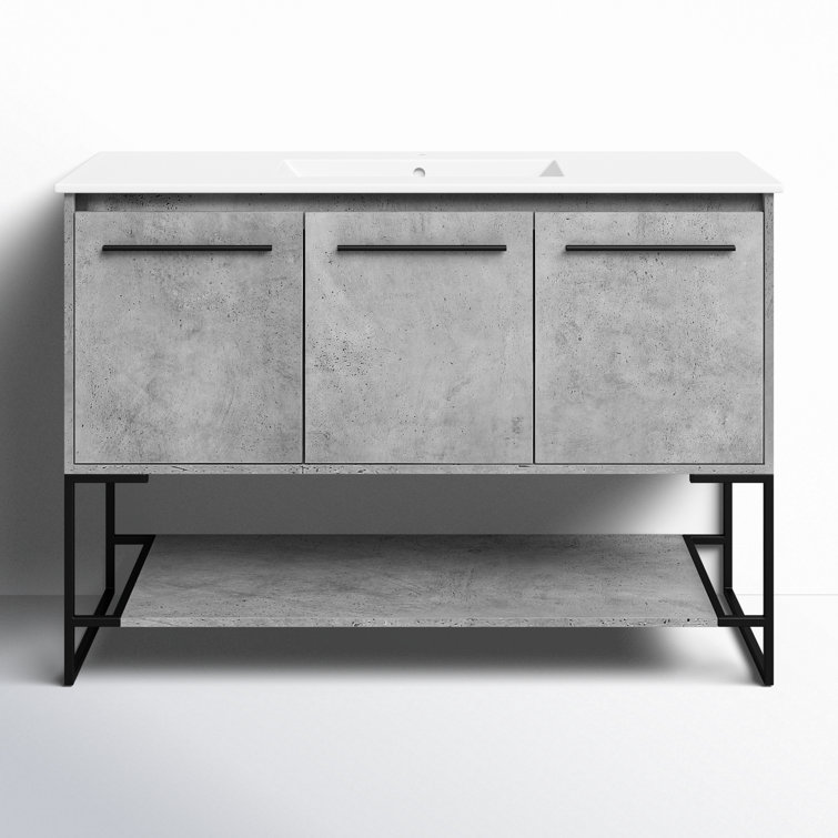 Concrete Gray 48'' Single Bathroom Vanity with Porcelain Top