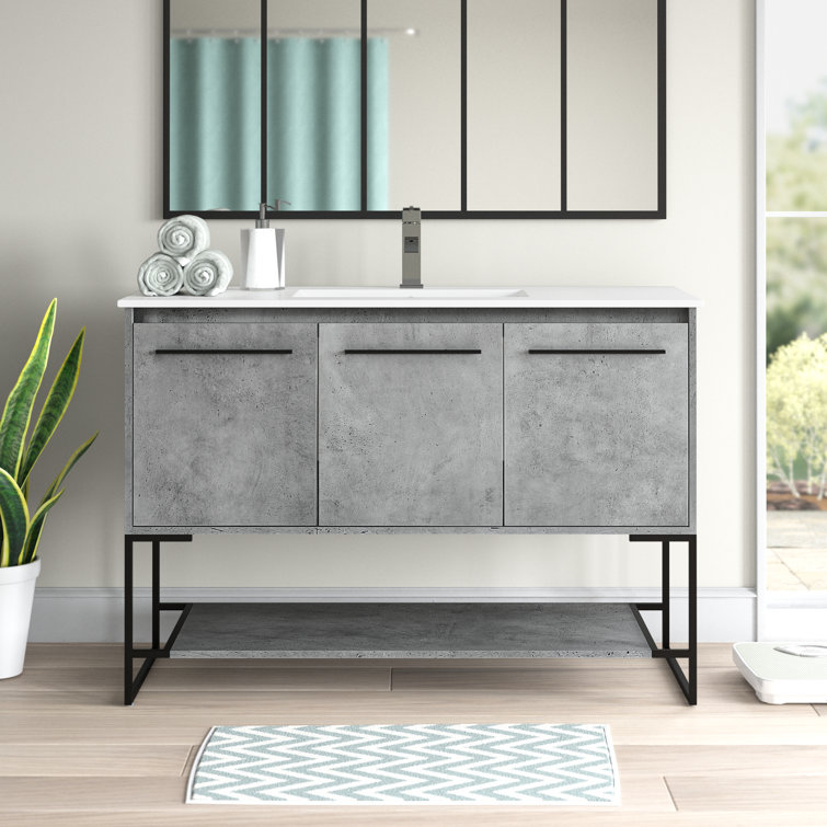 Concrete Gray 48'' Single Bathroom Vanity with Porcelain Top