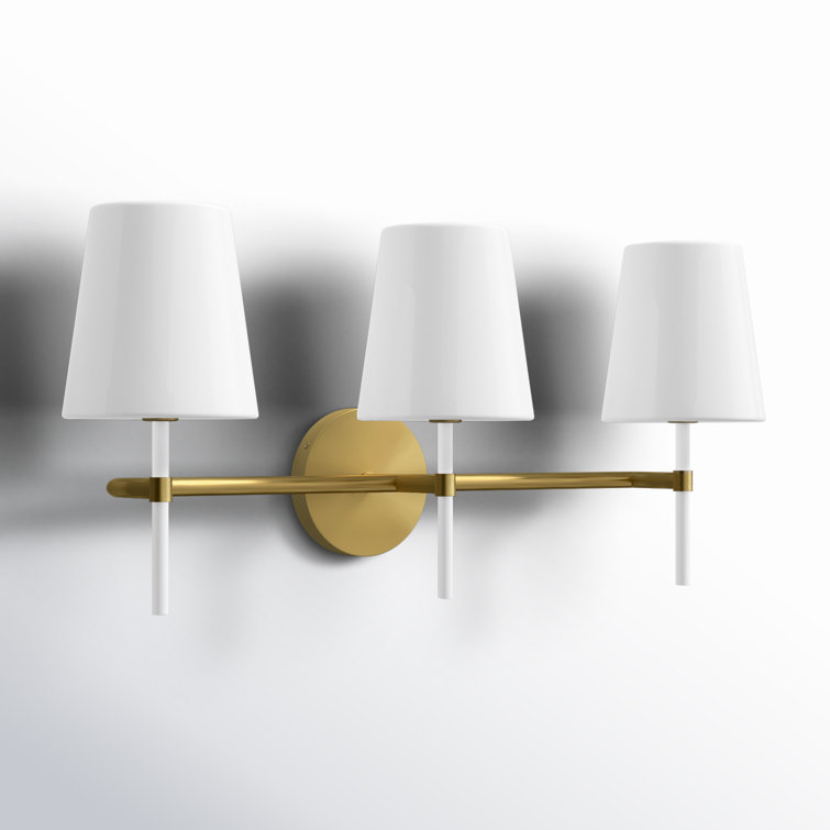 Burnished Brass 3-Light Dimmable Vanity Light with White Shades