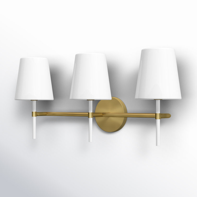 Burnished Brass 3-Light Dimmable Vanity Light with White Shades