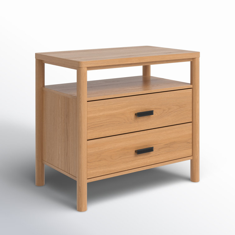 Natural Oak 1-Drawer Nightstand with Antique Bronze Handle
