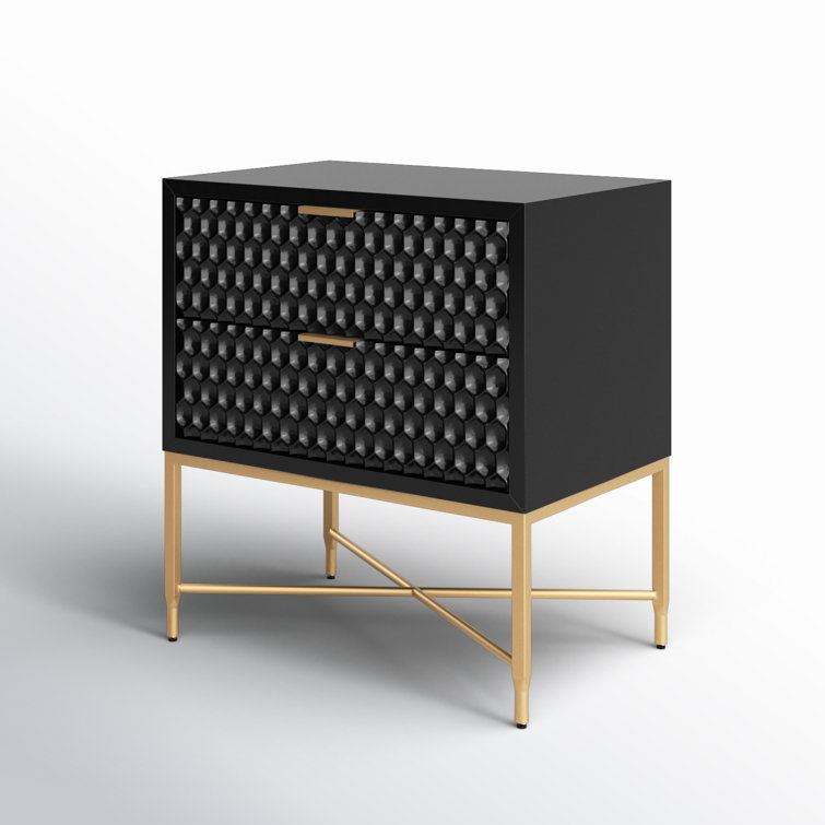 Black Pearl Mahogany 2-Drawer Nightstand with Gold Accents