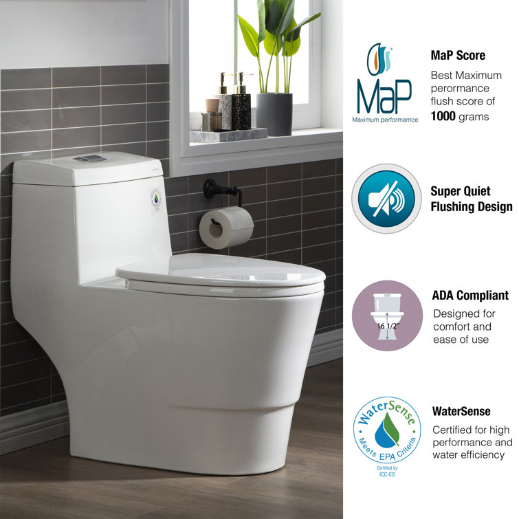 White Elongated Dual Flush High Efficiency One Piece Toilet