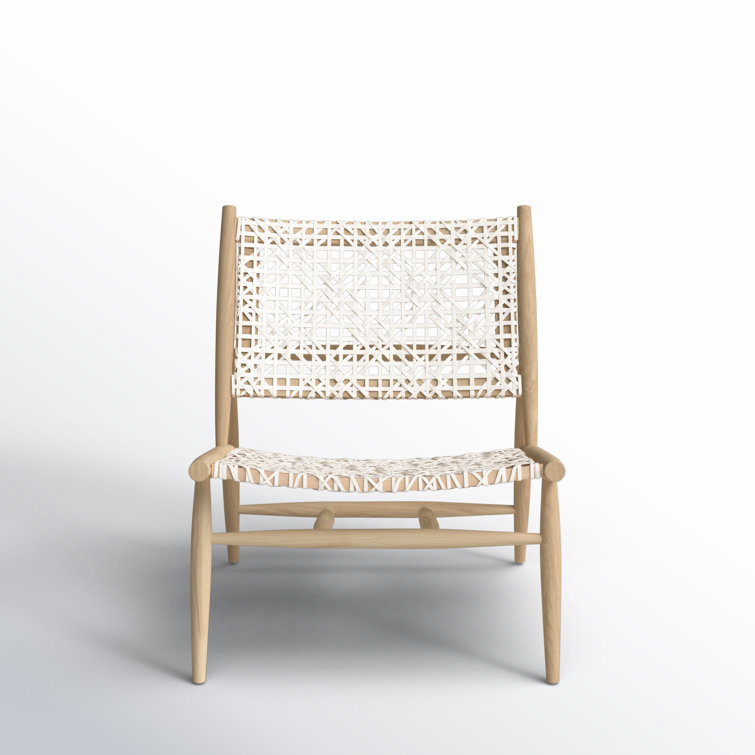 Transitional Off-White Leather Weave Side Chair in Light Oak