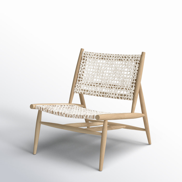 Transitional Off-White Leather Weave Side Chair in Light Oak