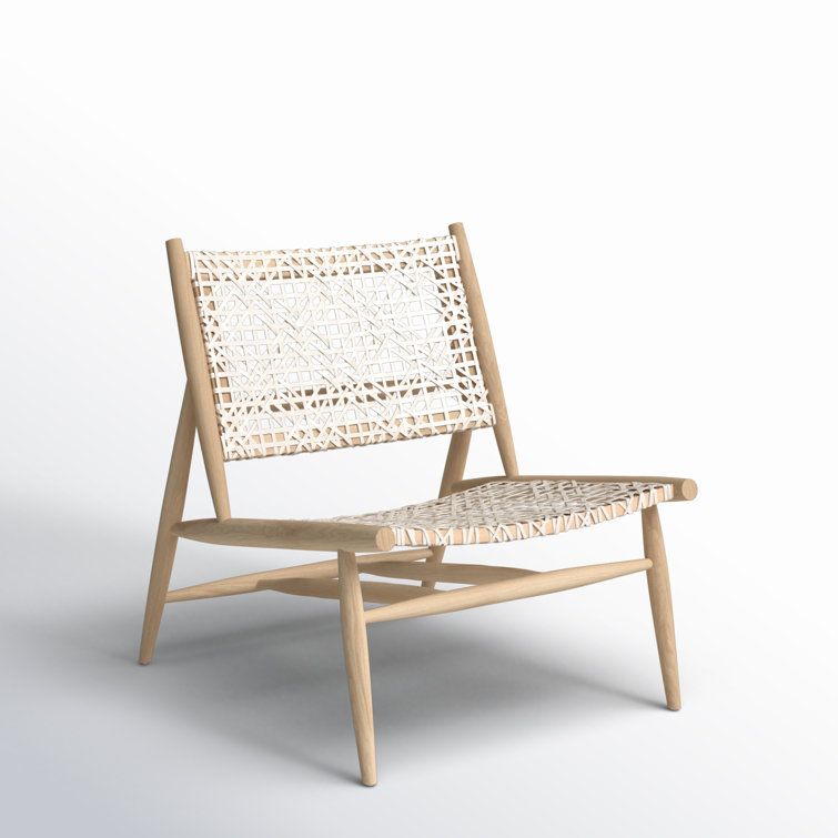 Transitional Off-White Leather Weave Side Chair in Light Oak